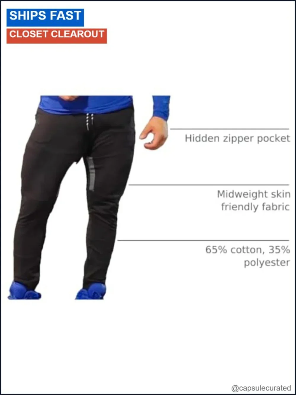 Men's Fitted Gym Joggers Tapered Track Pants with Ankle Zips & Hidden Pocket